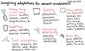 2015-05-28d Imagining adaptations for absent-mindedness -- index card #fuzzy